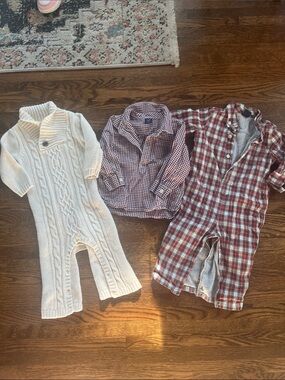 Old Navy Gap Maroon Cream Plaid bundle 12-18 months